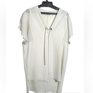 Zara Cream Women's Oversized Shirt Dress with Lace-Up Detail